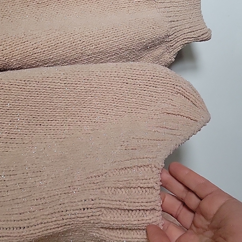 H&M Cream Chunky Knit Balloon Sleeves Silver Lurex Metalic Shimmer Fuzzy Sweater - Picture 10 of 16